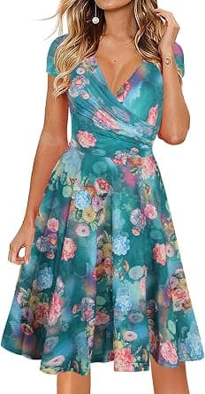 oxiuly womens V-neck Cap Sleeve Floral Stretchy Swing Dress Classic - Amazon.ae Price Tracker