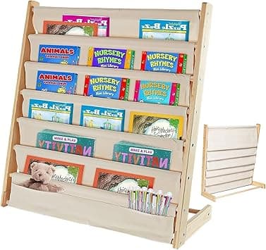 Beauenty 6-Tier Kids Bookshelf,Wood Bookrack,Canvas Book Storage Shelf Display,With Deep Sleeve Storage,Kids Book Rack Storage,Baby Bookcase Organizer,Magazine Rack,Toy Storages(80 * 75 * 30CM) - Amazon.ae Price Tracker