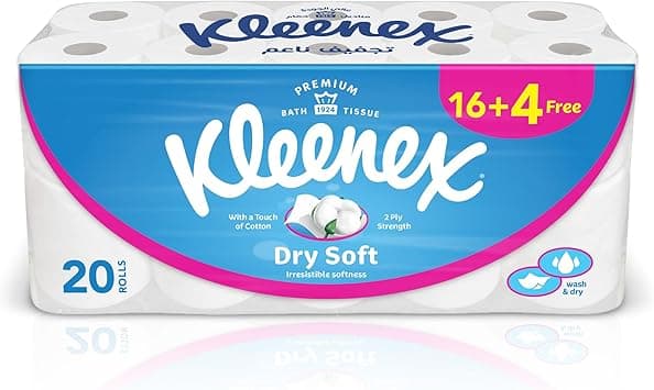 Kleenex Dry Soft Toilet Paper, 2 PLY, 20 Rolls x 200 Sheets, Embossed Bathroom Tissue with a Touch Of Cotton - Amazon.ae Price Tracker