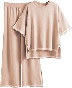 Faleave Women's Knit Sweater Set, Short-Sleeved, No Buttons, Elastic Waist, Wide-Leg Lounge Pants, 2-Piece Set - Amazon.ae Price Tracker