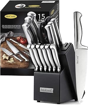 McCook® Knife Sets, 15 Pieces, Knife Set with Block, German Stainless Steel, Integrated Sharpener, Stainless Steel/Black Block - Amazon.ae Price Tracker