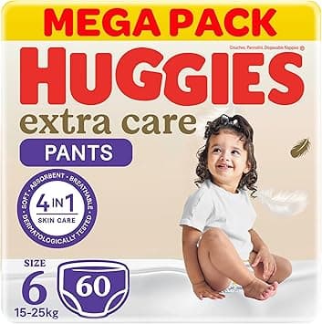 Huggies Extra Care Baby Culottes, Size 6 (15-25 kg), Mega Packs, 60 Diaper Pants - Amazon.ae Price Tracker
