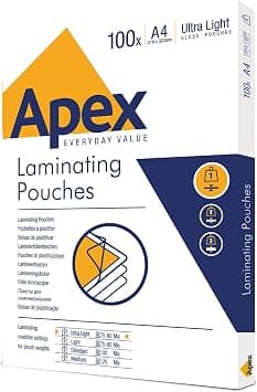 Fellowes Apex A4 Laminating Pouches Glossy Finish - 100 Sheets - Super Flex - Ideal for Notes and Photos - Amazon.ae Price Tracker