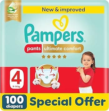 Pampers Ultimate Comfort Pants Diapers, Size 4, 9-14kg, Lotion infused with Aloe Vera and Vitamin E, Cottony Soft Fit for up to 100% Leakage Protection, Super Saving Pack, 100 Count - Amazon.ae Price Tracker