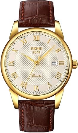 MASTOP Mens Analog Quartz Watch Roman Numeral Business Casual Wrist Watch Classic Calendar 30M Waterproof Comfortable Leather Watches - Amazon.ae Price Tracker