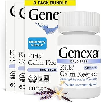 Genexa Kid's Calm Keeper Stress Relief for Kids | Reduces Fatigue & Eases Tension | Soothing Natural Vanilla & Lavender Flavor | Certified Vegan, Gluten Free, & Non-GMO | 180 Chewable Tablets (3 Pack) - Amazon.ae Price Tracker