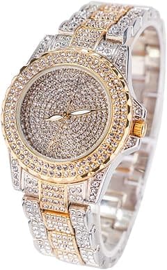 Smalody Round Luxury Women Watch Crystal Rhinestone Diamond Watches Stainless Steel Wristwatch Iced Out Watch with Japan Quartz Movement for Women | Simulated Lab Diamonds - Amazon.ae Price Tracker