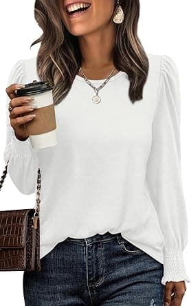 XIEERDUO Blouses for Women Dressy Casual Long Sleeve Shirts Fashion Clothing Puff Sleeve Tunic Tops with Smocked Cuffs - Amazon.ae Price Tracker