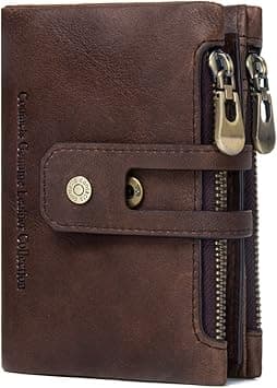 Wallet for Men- Men Leather Wallet,Trifold Wallet RFID Blocking Zipper Pocket Coin Credit Card Holder Purse With ID Window - Amazon.ae Price Tracker