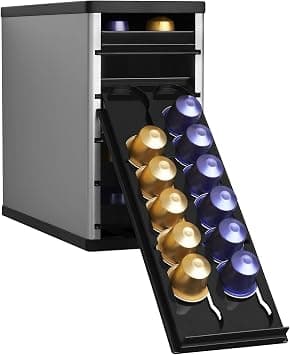 YouCopia CafeStack 60-Pod Coffee Capsule Organizer, 5-Tier Drawer Storage, Space-Saving Stackable Holder for Kitchen Cabinet, Made of Durable BPA-Free ABS Plastic, Silver/Black - Amazon.ae Price Tracker
