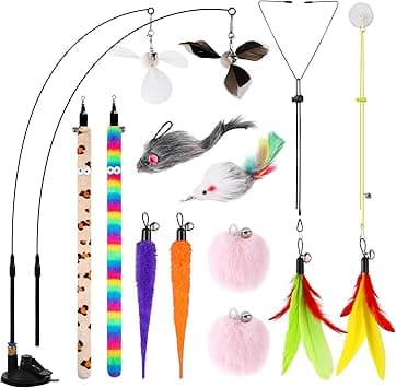 Delieu 4-in-1 Interactive Cat Toy Set – 14 PCS Durable Feather & Fishing Pole Toys with Suction Cup Wand and Door Hanging String Toys for Indoor Cats & Kittens - Amazon.ae Price Tracker