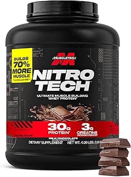 Muscletech NitroTech Whey Protein Ultimate Muscle Building Formula with a Unique Blend of Whey Protein Isolate & Peptides - 30gm Protein, 3gm Creatine & 6.6gm BCAAs, Milk Chocolate Flavor, 4.00 lbs - Amazon.ae Price Tracker