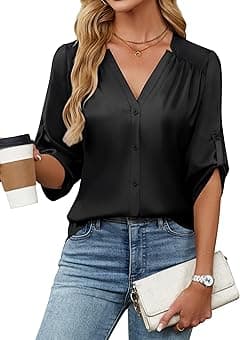 Blooming Jelly Womens Button Down Shirts 3/4 Sleeve Dressy Casual Tops Pleated Satin Silk Business Blouses 2026 - Amazon.ae Price Tracker
