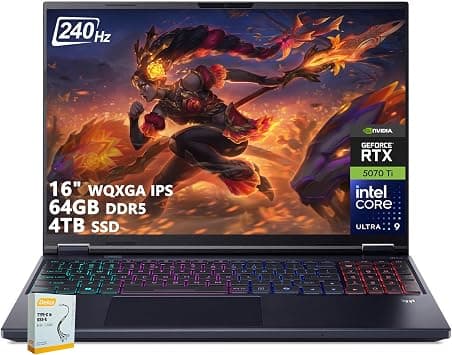 Acer Predator Helios Neo 16 AI Gaming Laptop | 16" WQXGA IPS 240Hz | Intel Core Ultra 9 275HX | 64GB DDR5 4TB SSD | GeForce RTX 5070 Ti (Up to 992 AI Tops) | RGB Backlit Win11 w/DLCA Accessory - Amazon.ae Price Tracker
