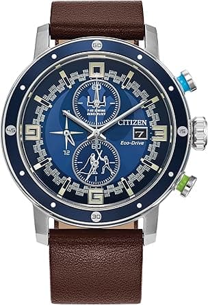 Citizen Men's Eco-Drive Star Wars Luke Skywalker Chronograph Stainless Steel Watch with Brown Leather Strap, Blue Bezel, 44mm (Model: CA0768-07W), Silver-Tone, Chronograph - Amazon.ae Price Tracker