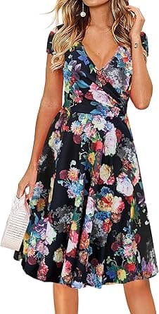 oxiuly womens V-neck Cap Sleeve Floral Stretchy Swing Dress Classic - Amazon.ae Price Tracker