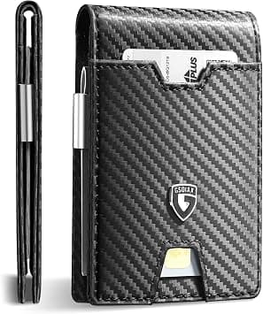 GSOIAX Men's Slim RFID Blocking Leather Wallet with Money Clip Minimalist Carbon Fiber Bifold Credit Card Holder 11 Card Slots Gift Box Included(Leather Brown), Carbon Black, Slim - Amazon.ae Price Tracker