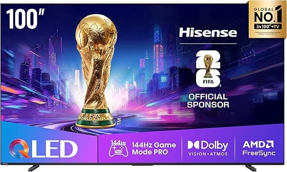 Hisense 100 inch QLED 144Hz Smart TV E8Q-Quantum Dot Colour,Dolby Vision, Dolby Atmos, AI 4K Upscaler, Game Bar, AMD Freesync Premium Pro, Youtube, Netflix, Disney+ 100E8Q (2025 UAE Version) - Amazon.ae Price Tracker