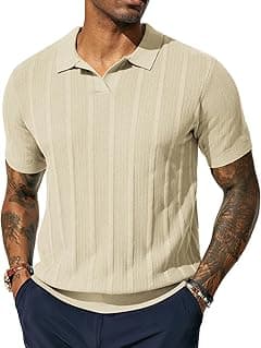 PJ PAUL JONES Mens Polo Shirts Textured Knit V-Neck Summer Shirts - Amazon.ae Price Tracker