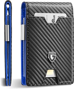 GSOIAX Mens Slim Wallet with Money Clip,RFID Blocking Minimalist Genuine Leather Carbon Fiber Wallet, 11 Card Slots Bifold Credit Card Holder With Gift Box (Carbon Blue), Carbon Blue, Slim - Amazon.ae Price Tracker