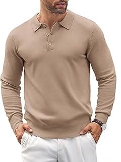 COOFANDY Mens Knit Polo Shirts Casual Long Sleeve Classic Polo Shirts Button Down Golf Shirts - Amazon.ae Price Tracker