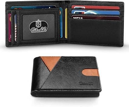 Zitahli Mens Slim Bifold Wallet with Bill Compartment RFID Blocking Front Pocket Wallet for Men with ID Window and Gift Box, Black and Brown Accented, S - Amazon.ae Price Tracker