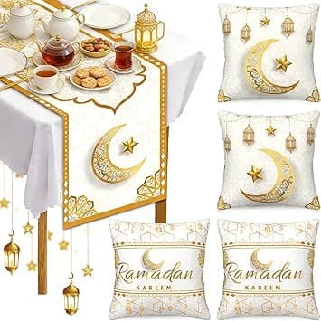 Yoawllty Ramadan Decorations, 5pcs RamadanTable Decorations with Ramadan Table Runner and 4 Pcs Decorative Pillow Covers(White) - Amazon.ae Price Tracker