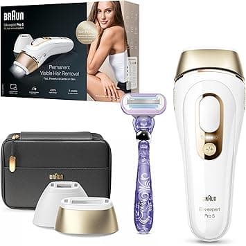 Braun Silk·expert Pro 5, At-Home Laser, IPL Hair Removal Device, Permanent Visible Hair Removal, 1 Standard & 1 Precision Head & Venus Razor, Gift for Women, PL5147, White/Gold - Amazon.ae Price Tracker