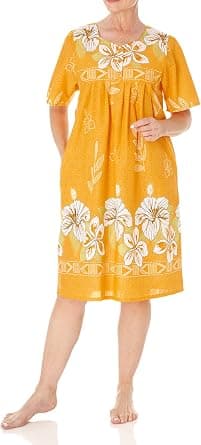 AmeriMark Womens Patio Dress Lounger Floral Print Border Short Sleeve and Pockets - Amazon.ae Price Tracker