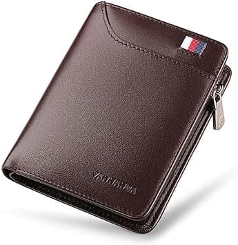 VANNANBA Small Wallet with Zipper Genuine Leather RFID Blocking Credit Card Wallet with Coin Pocket Bifold Wallets, Gift for Men(Brown) - Amazon.ae Price Tracker