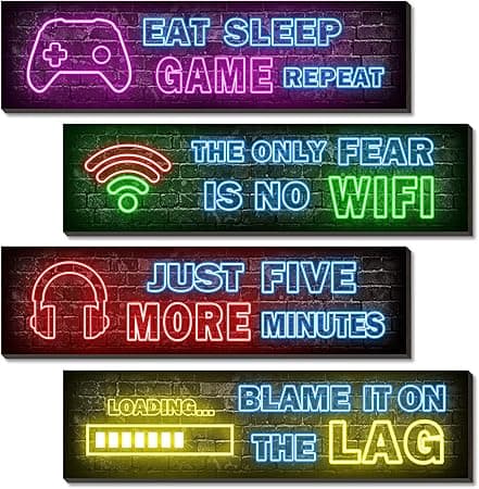 Simimi art 4 Pcs Printed Neon Gaming Posters, Teen Boys Room Decorations, gamer wall Decor for bedroom Wooden - Amazon.ae Price Tracker