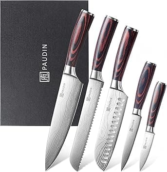 PAUDIN Knife Set, 5PCS Kitchen Knife Set without Block, Stainless Steel Chef Knife Set with Sheath & Pakkawood Handle, Professional Kitchen Gift Sets for Cooking Lovers - Amazon.ae Price Tracker