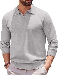 COOFANDY Long Sleeve Polo Shirts for Men Knit Polo Sweater Lightweight Ribbed Pullover Sweater - Amazon.ae Price Tracker