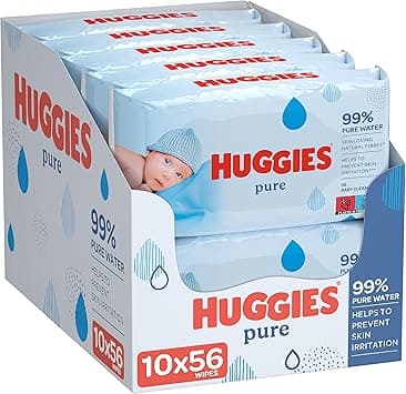 Huggies Pure Baby Wipes, 99% Pure Water Wipes, 10 Pack x 56 (560 Wipes) - Amazon.ae Price Tracker