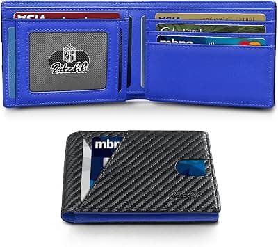 Zitahli Wallet for Men Slim 11 Credit Card Holder RFID Blocking Small Men's Wallet Bifold Minimalist Front Pocket With Mens Gifts Box, carbon black and blue, Casual - Amazon.ae Price Tracker