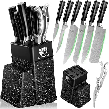 FULLHI 8pcs block Knife Set,chef's Knves Set with Block and Sharpener, Kitchen Knife Set,Multi-colour Handle, Gifts for Men Women (Black Resin) - Amazon.ae Price Tracker