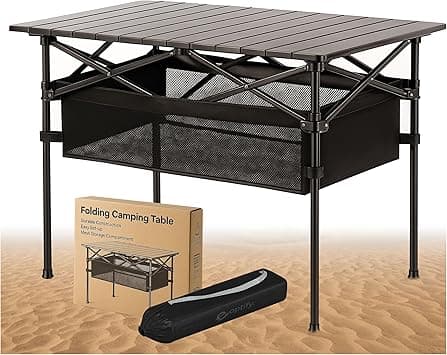 Large Foldable Camping Table with Adjustable Height Aluminum Roll Up Camping Table Lightweight Outdoor Table for Camping, Picnic, BBQ, Beach, Party Portable Table with Storage Net & Carry Bag - Amazon.ae Price Tracker