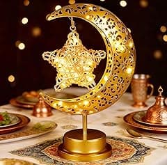 Ramadan Decorations,Warm White Ramadan Lamp for Festival Home Decor,Gold Decorative Table Decorations with Moon Star Shape Lights - Amazon.ae Price Tracker