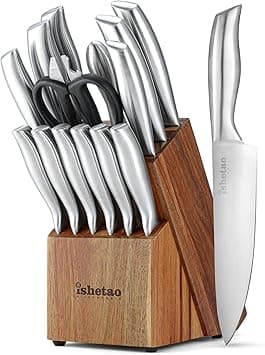 Knife Sets for Kitchen with Block, 15 Piece Kitchen Knife Set, Ultra Sharp Chef Knife Set for Kitchen, High Carbon Stainless Steel Knife Block Set with Sharpener, Silver - Amazon.ae Price Tracker