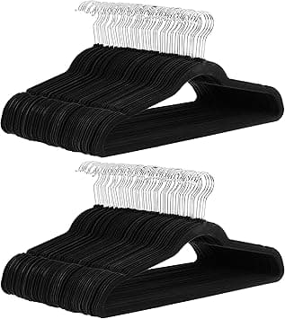 Amazon Basics Slim Velvet, Non-Slip Suit Clothes Hangers, Pack of 100, Black/Silver - Amazon.ae Price Tracker