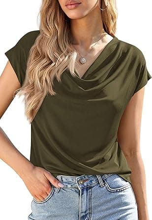 PRETTYGARDEN Womens Tops Dressy Casual Clothing 2026 Summer Cowl Neck Short Sleeve Blouses Spring Business Work Office Shirts - Amazon.ae Price Tracker