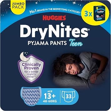 HUGGIES DryNites Boys 13+ Years Bedwetting Pyjama Nappy Pants (3 Packs of 11 Pants) - 33 Pants - Amazon.ae Price Tracker
