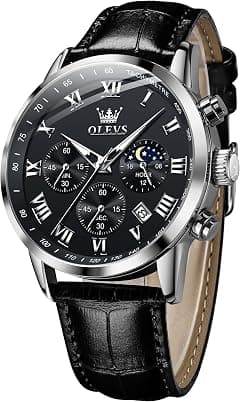 OLEVS Mens Watches Leather Chronograph Luxury Fashion Dress Analog Quartz Wrist Watch Luminous Waterproof Moon Phase Date - Amazon.ae Price Tracker