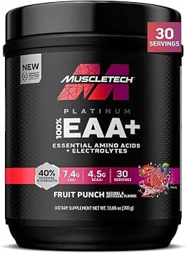 MuscleTech Platinum 100% EAA+ Essential Amino Acid & Electrolytes Supports Muscle Strength Builder Pre-Workout Drink for Men & Women - 7.4g EAAs & 4.5g BCCA, Fruit Punch Flavor 30 Servings - Amazon.ae Price Tracker