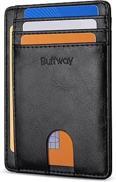 Buffway Mens Slim Wallet, Minimalist Thin Front Pocket Leather Credit Card Holder with RFID Blocking for Work Travel - Amazon.ae Price Tracker