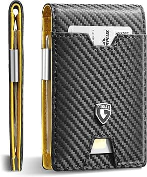 GSOIAX Men's Slim RFID Blocking Leather Wallet with Money Clip Minimalist Carbon Fiber Bifold Credit Card Holder 11 Card Slots Gift Box Included(Leather Brown), Carbon Yellow, Slim - Amazon.ae Price Tracker