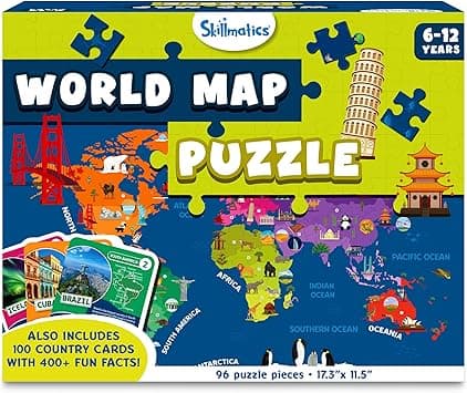 Skillmatics World Map Puzzle - 96 Piece Jigsaw Puzzle, Educational Toy, Geography for Kids, 400+ Facts, Gifts for Boys & Girls Ages 6 to 12 - Amazon.ae Price Tracker