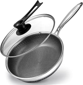 Frying Pan Nonstick with Lid, 28CM Deep Skillet, Stainless Steel Cookware Sauté Pan with Handle, Honeycomb Cooking Pot, Wok Pan Compatible with All Cooktops, Dishwasher Safe - Amazon.ae Price Tracker