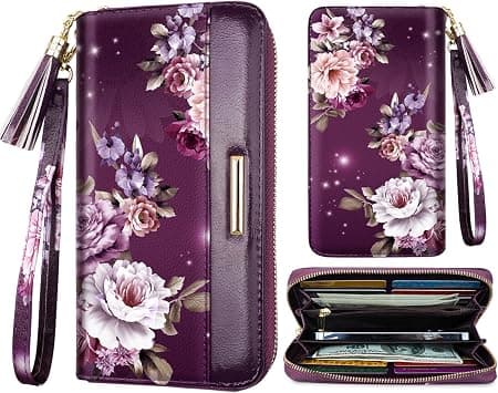 Women Wallets Multi Card Case Wallet Clutch Wallet Card Holder Organizer Ladies Purse Floral Tassel Wrist strap Purse,Purple Flower - Amazon.ae Price Tracker