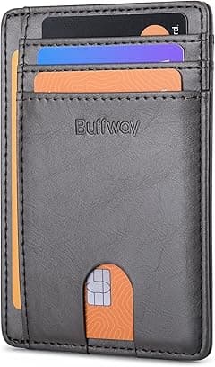 Buffway Mens Slim Wallet, Minimalist Thin Front Pocket Leather Credit Card Holder with RFID Blocking for Work Travel - Amazon.ae Price Tracker